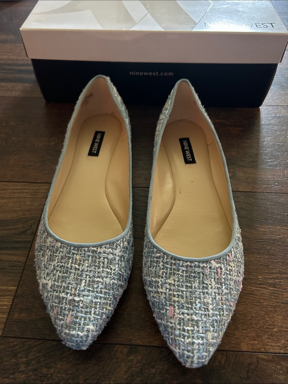 Nine West Women's Blue Tweed Pointed-Toe Flats. Size 9